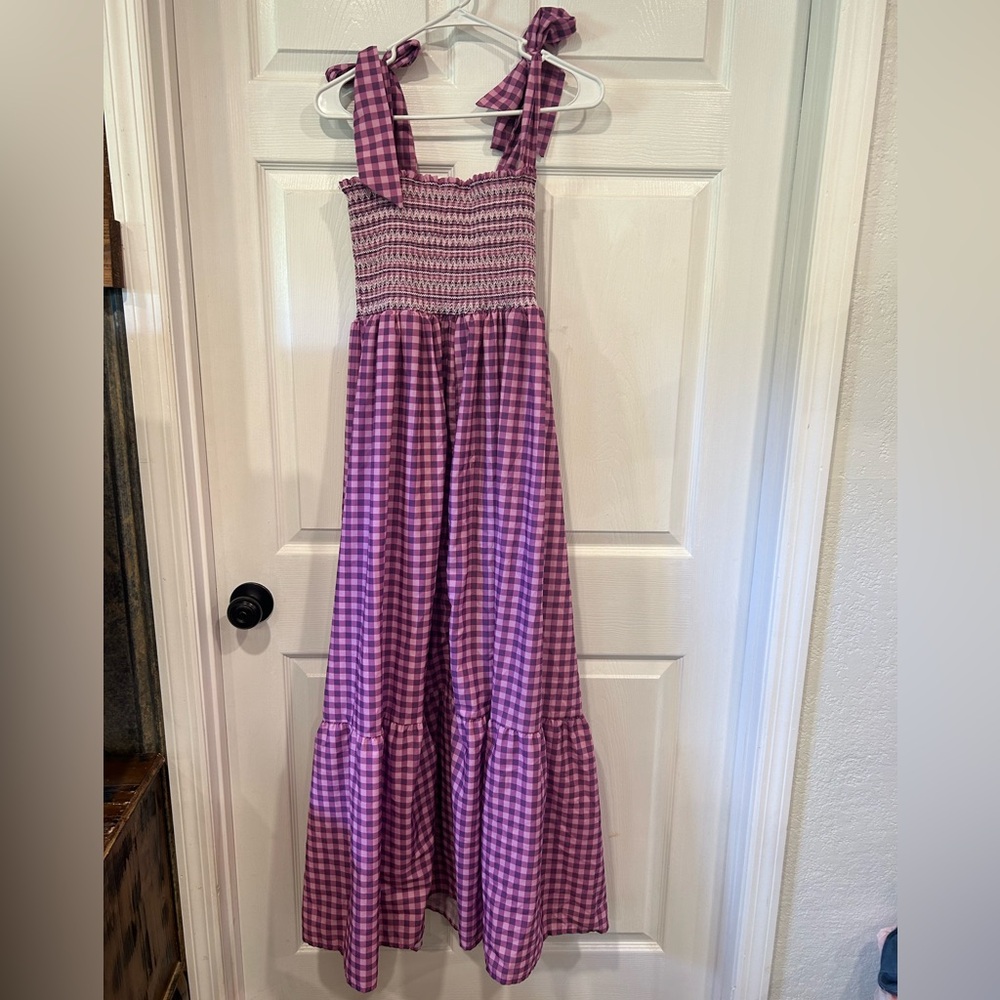 Purple Gingham Tie-Shoulder Maxi Dress